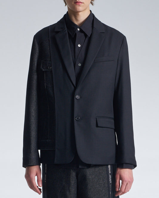 HARRISON WONG / Deconstructed Wool Blazer With Denim - Black