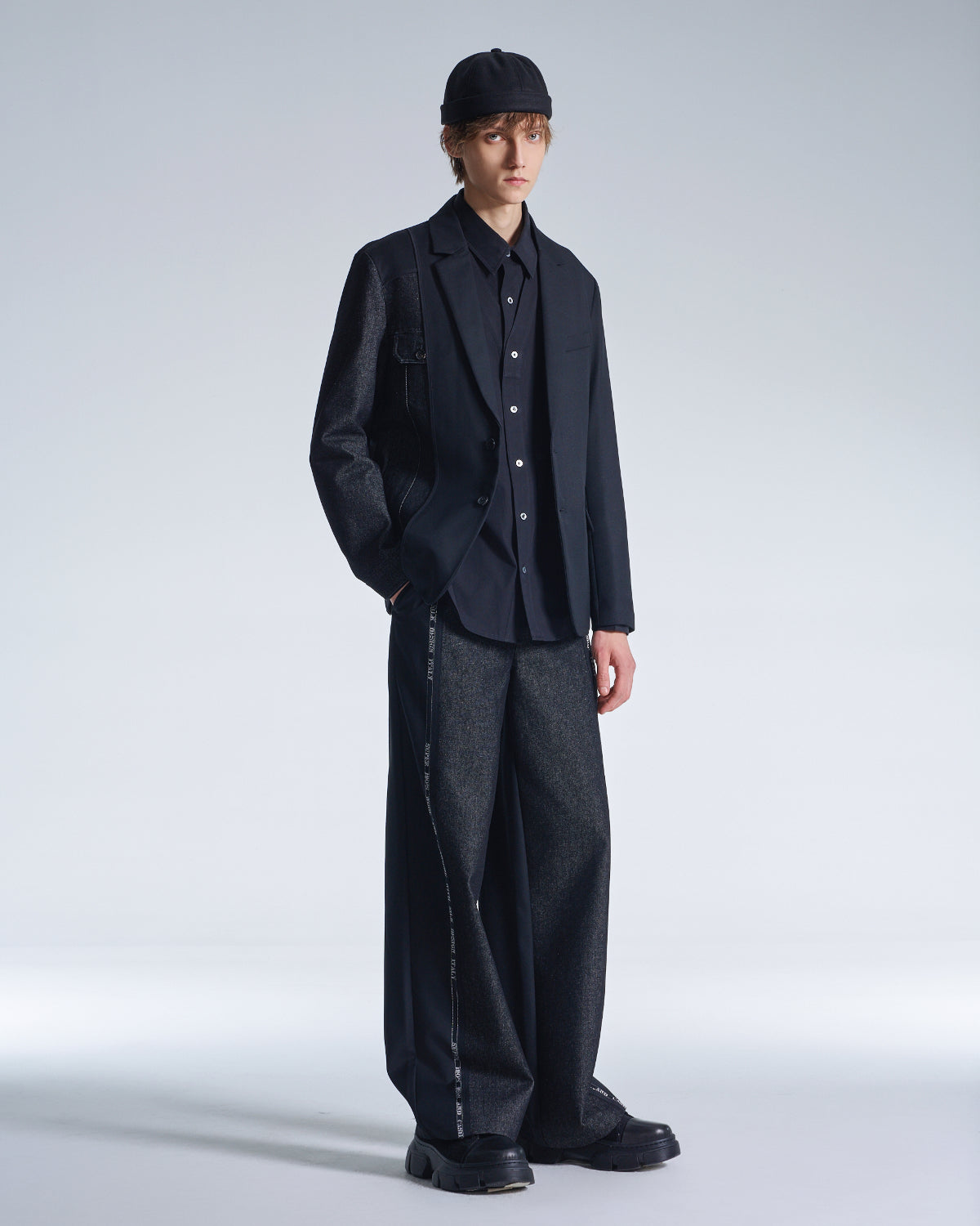 HARRISON WONG / Wool Pants With Denim Contrast - Black