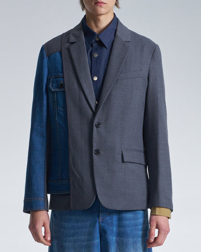 HARRISON WONG / Deconstructed Wool Blazer With Denim - Grey