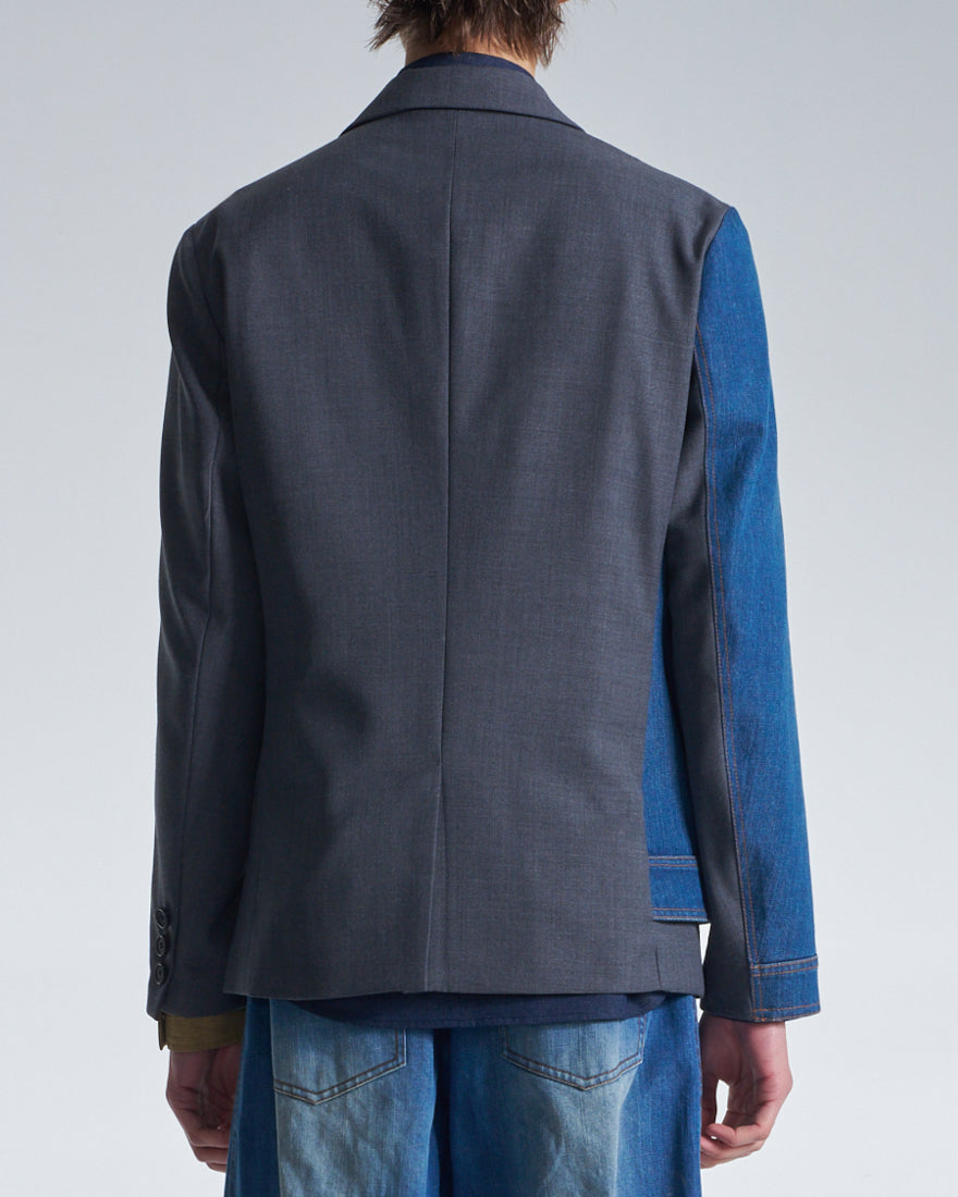 HARRISON WONG / Deconstructed Wool Blazer With Denim - Grey