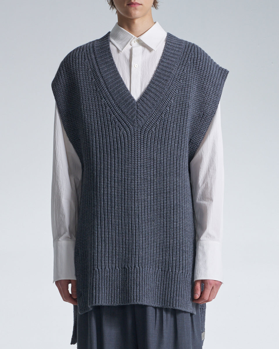 HARRISON WONG / Wide Shoulder Sleeveless Sweater - Grey