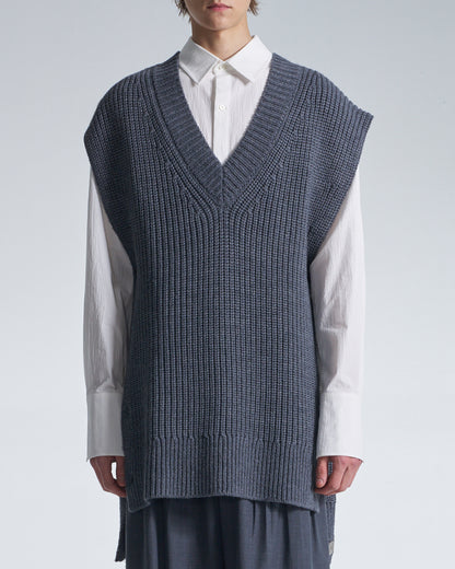 HARRISON WONG / Wide Shoulder Sleeveless Sweater - Grey