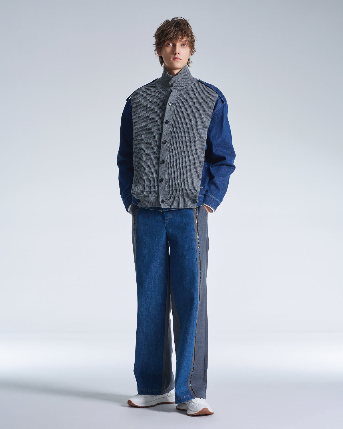 HARRISON WONG / Wool Pants With Denim Contrast - Grey