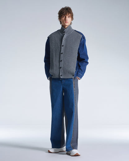 HARRISON WONG / Wool Pants With Denim Contrast - Grey