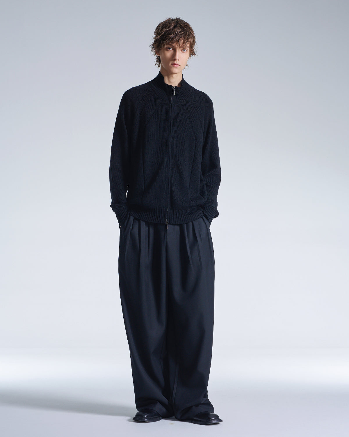 HARRISON WONG / Stand Collar Wool Cardigan With Zipper