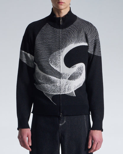 HARRISON WONG / Wool Zipper Cardigan With Twisted Wavy Lines Pattern
