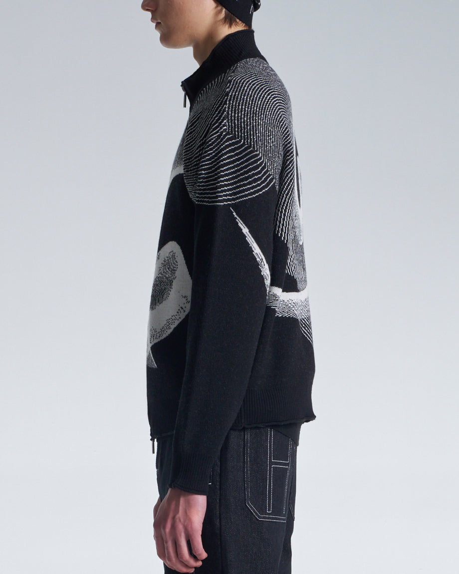 HARRISON WONG / Wool Zipper Cardigan With Twisted Wavy Lines Pattern