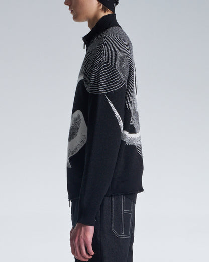 HARRISON WONG / Wool Zipper Cardigan With Twisted Wavy Lines Pattern
