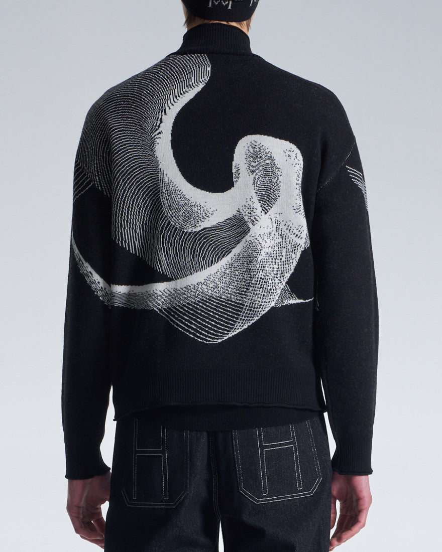 HARRISON WONG / Wool Zipper Cardigan With Twisted Wavy Lines Pattern