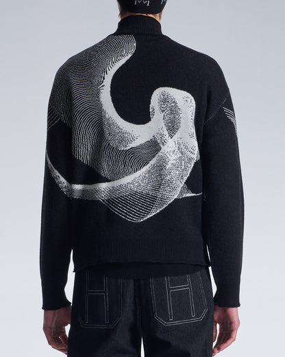 HARRISON WONG / Wool Zipper Cardigan With Twisted Wavy Lines Pattern