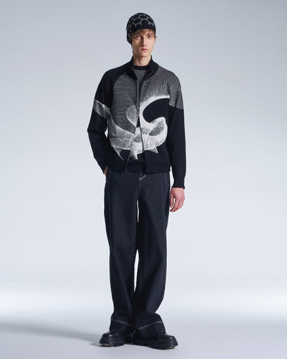 HARRISON WONG / Wool Zipper Cardigan With Twisted Wavy Lines Pattern