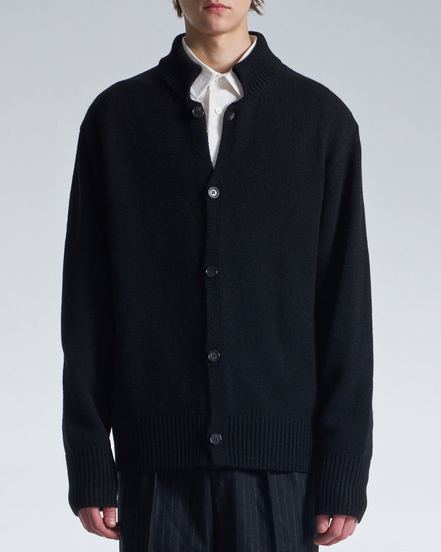 HARRISON WONG / Cashmere Wool Cardigan With Stand Collar - Black