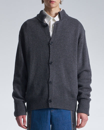 HARRISON WONG / Cashmere Wool Cardigan With Stand Collar - Grey
