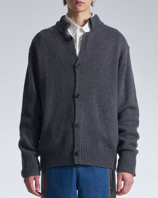 HARRISON WONG / Cashmere Wool Cardigan With Stand Collar - Grey
