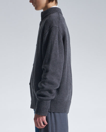 HARRISON WONG / Cashmere Wool Cardigan With Stand Collar - Grey