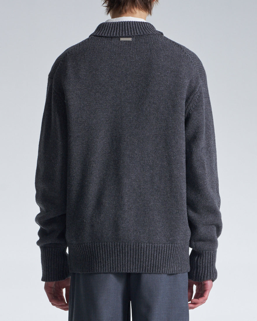 HARRISON WONG / Cashmere Wool Cardigan With Stand Collar - Grey