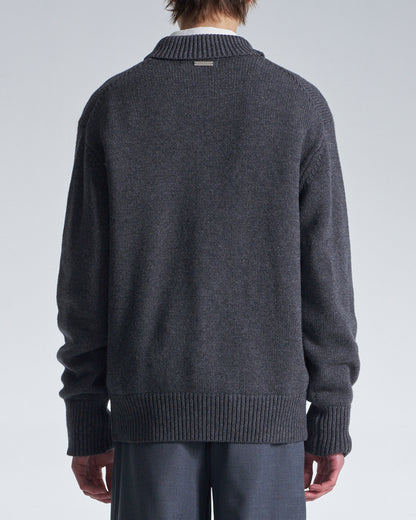 HARRISON WONG / Cashmere Wool Cardigan With Stand Collar - Grey