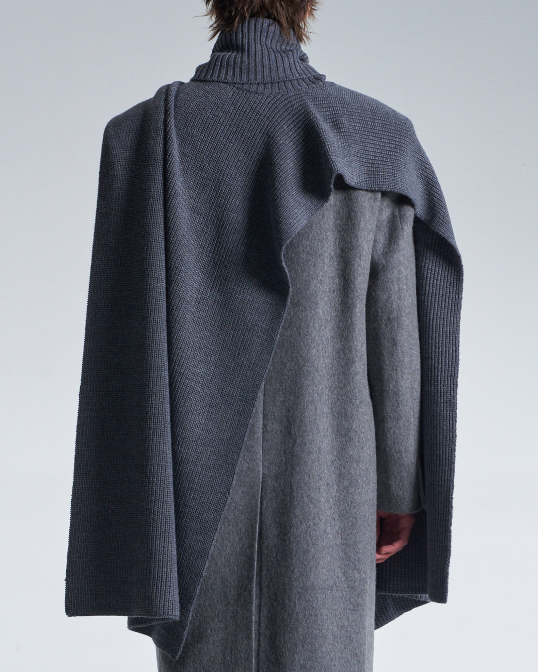HARRISON WONG / Turtleneck Wool Cape - Grey