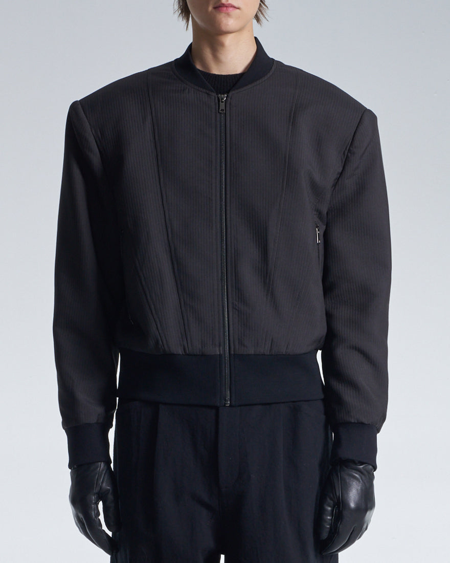 HARRISON WONG / Stripe Texture Zipper Jacket With Power Shoulder
