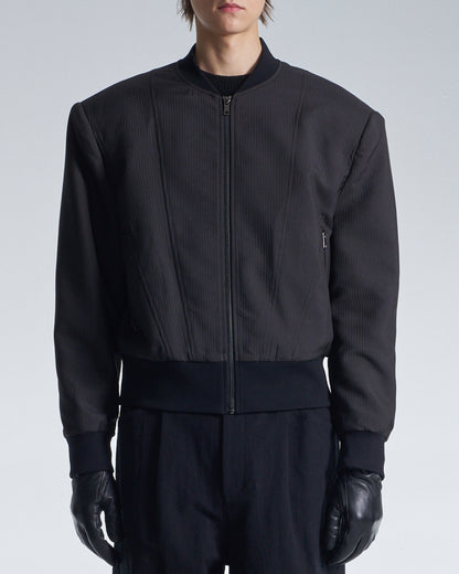 HARRISON WONG / Stripe Texture Zipper Jacket With Power Shoulder