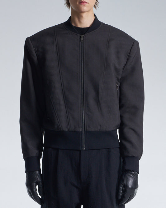 HARRISON WONG / Stripe Texture Zipper Jacket With Power Shoulder