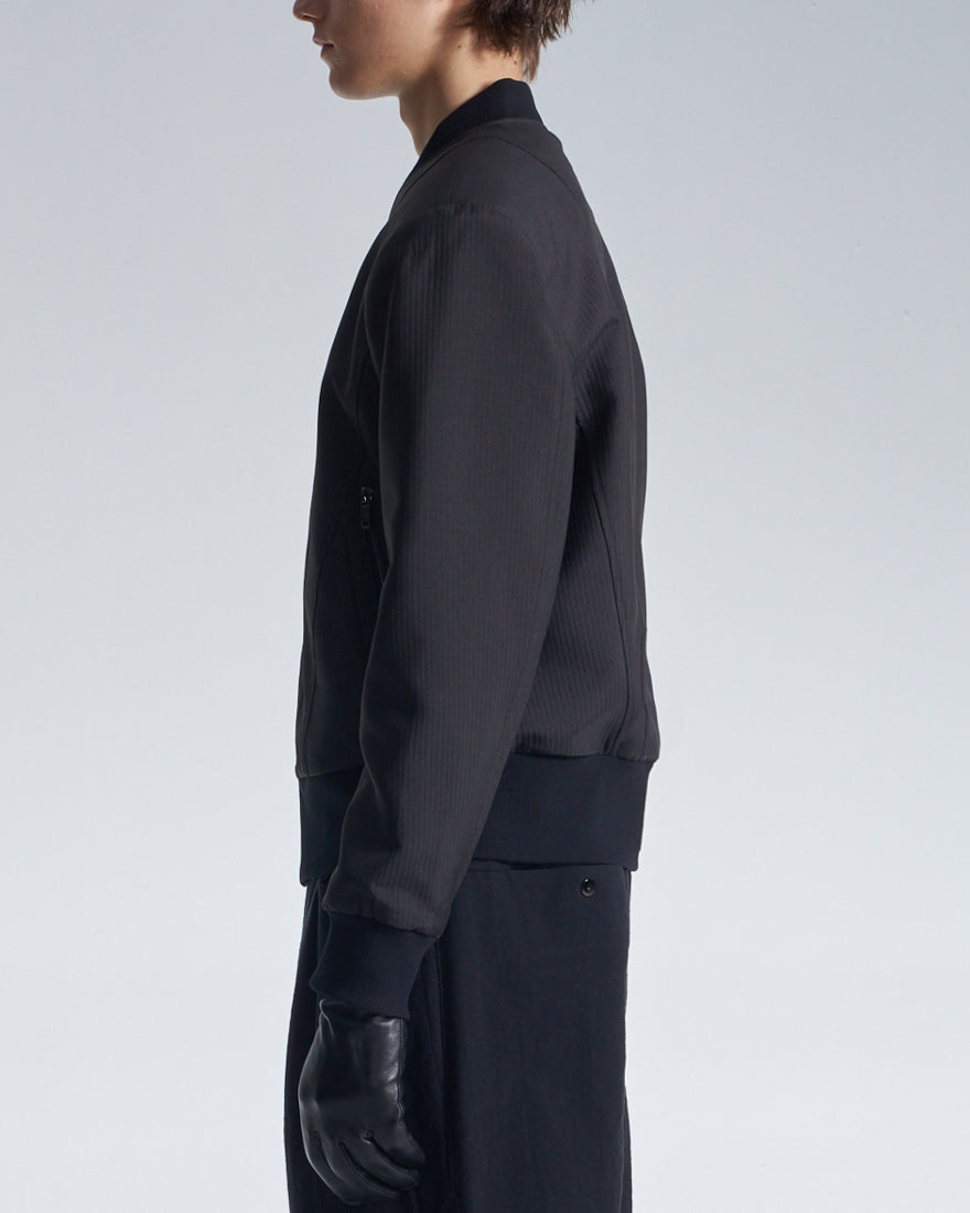 HARRISON WONG / Stripe Texture Zipper Jacket With Power Shoulder