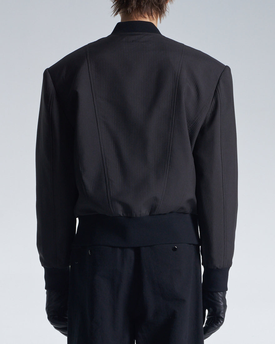 HARRISON WONG / Stripe Texture Zipper Jacket With Power Shoulder