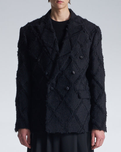 HARRISON WONG / Ripped Diamond Pattern No Collar DB Blazer