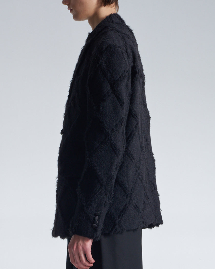 HARRISON WONG / Ripped Diamond Pattern No Collar DB Blazer