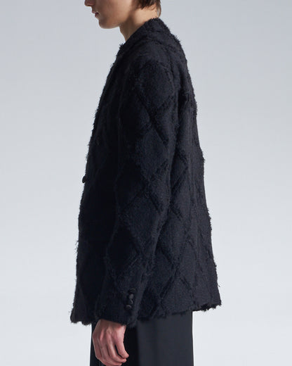 HARRISON WONG / Ripped Diamond Pattern No Collar DB Blazer