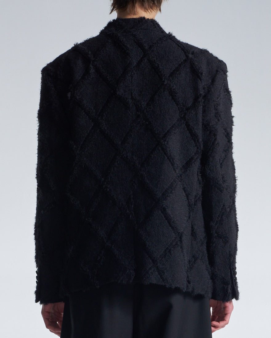 HARRISON WONG / Ripped Diamond Pattern No Collar DB Blazer