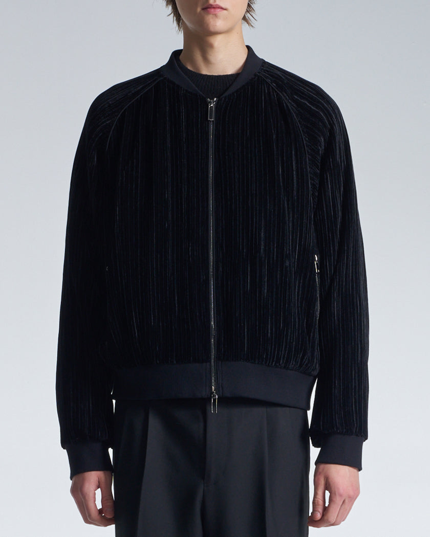 HARRISON WONG / Pleated Knit Velvet Zipper Jacket