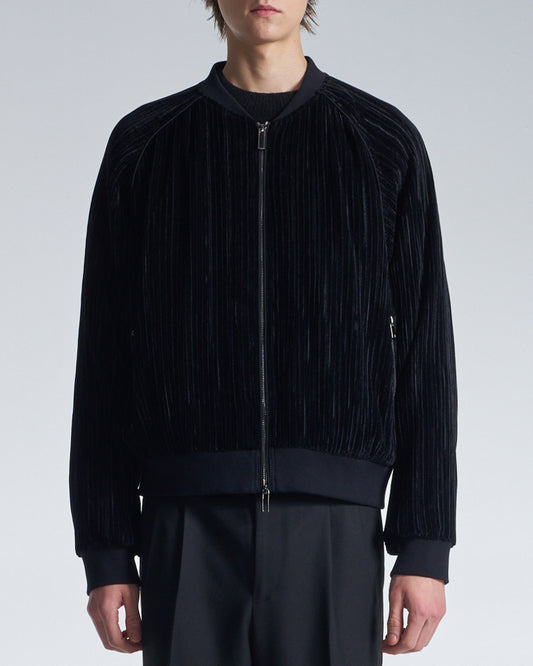 HARRISON WONG / Pleated Knit Velvet Zipper Jacket