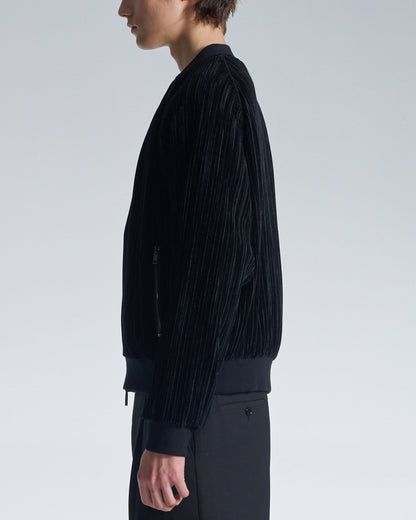 HARRISON WONG / Pleated Knit Velvet Zipper Jacket