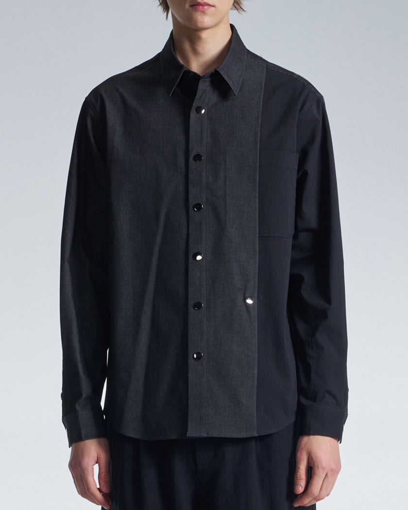 HARRISON WONG / Denim Shirt With Contrast Sleeve - Black