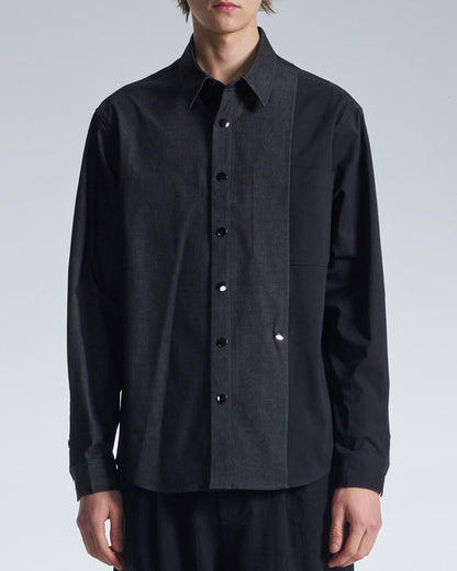 HARRISON WONG / Denim Shirt With Contrast Sleeve - Black
