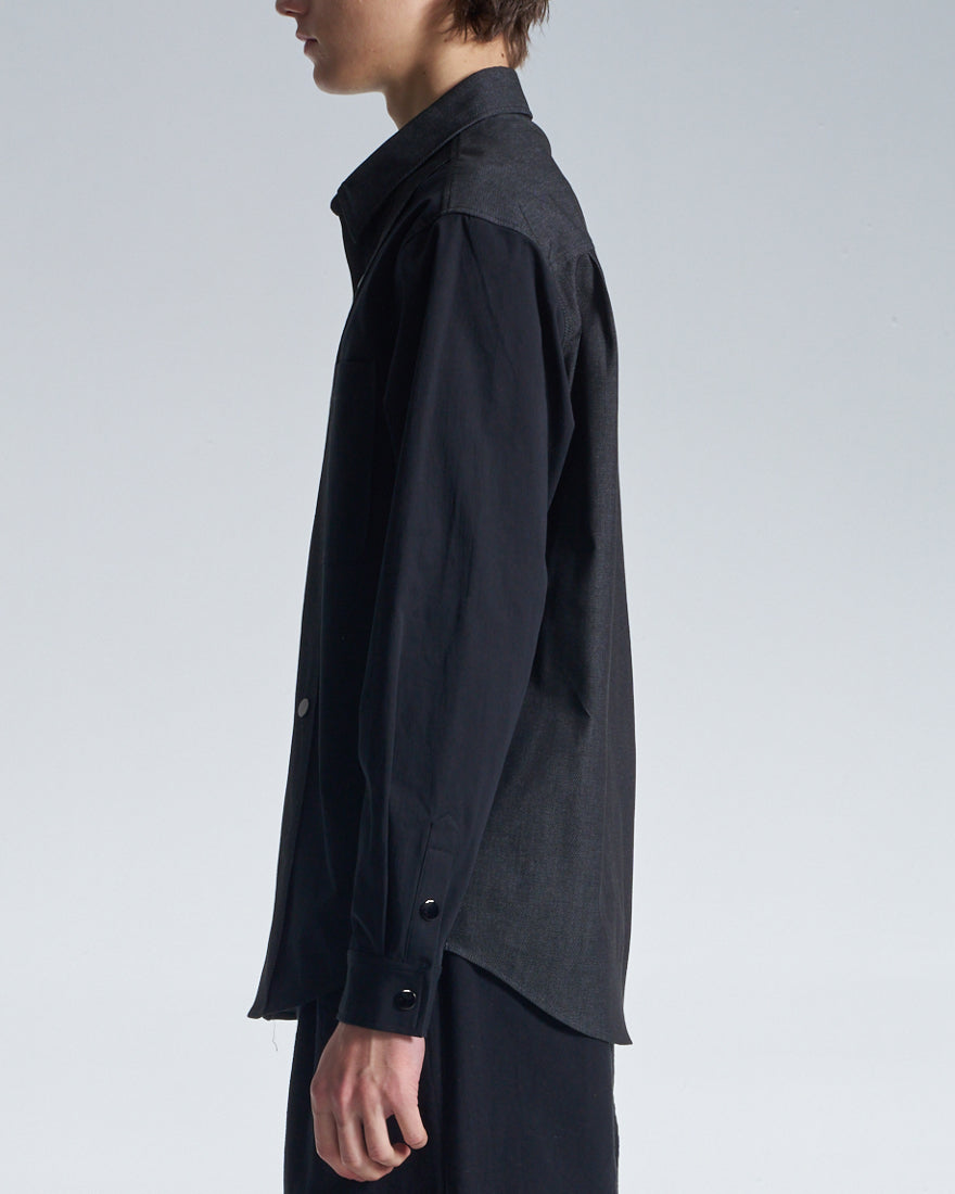 HARRISON WONG / Denim Shirt With Contrast Sleeve - Black