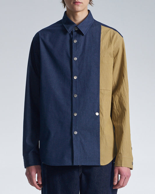 HARRISON WONG / Denim Shirt With Contrast Sleeve - Navy
