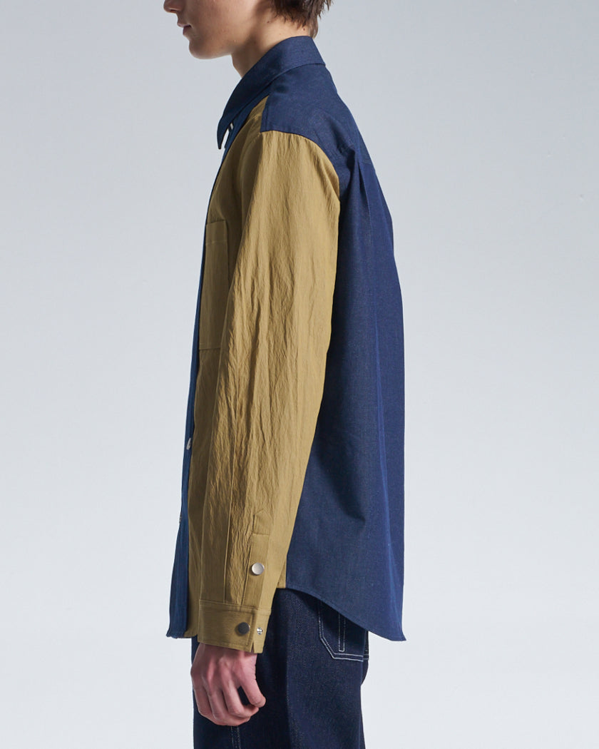 HARRISON WONG / Denim Shirt With Contrast Sleeve - Navy