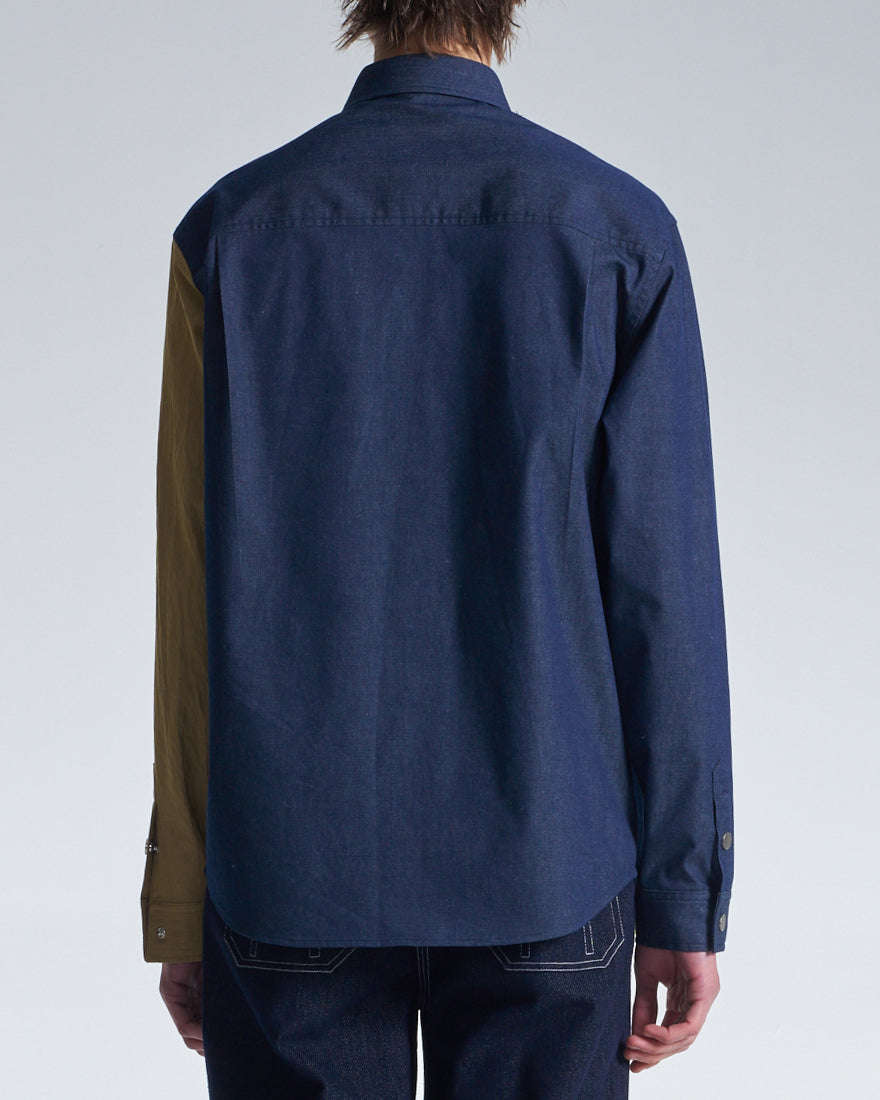 HARRISON WONG / Denim Shirt With Contrast Sleeve - Navy