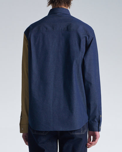 HARRISON WONG / Denim Shirt With Contrast Sleeve - Navy