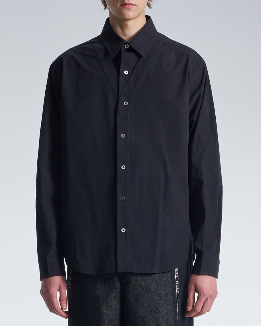 HARRISON WONG / Cotton Shirt With V Cut Placket - Black