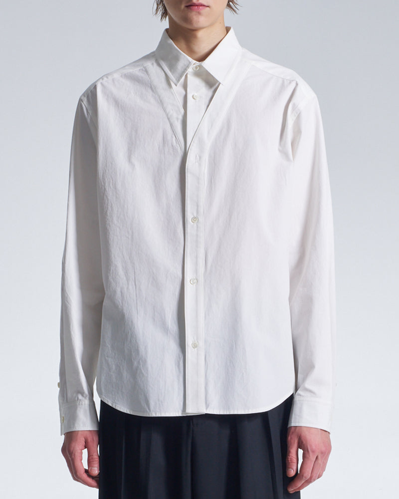 HARRISON WONG / Cotton Shirt With V Cut Placket - White