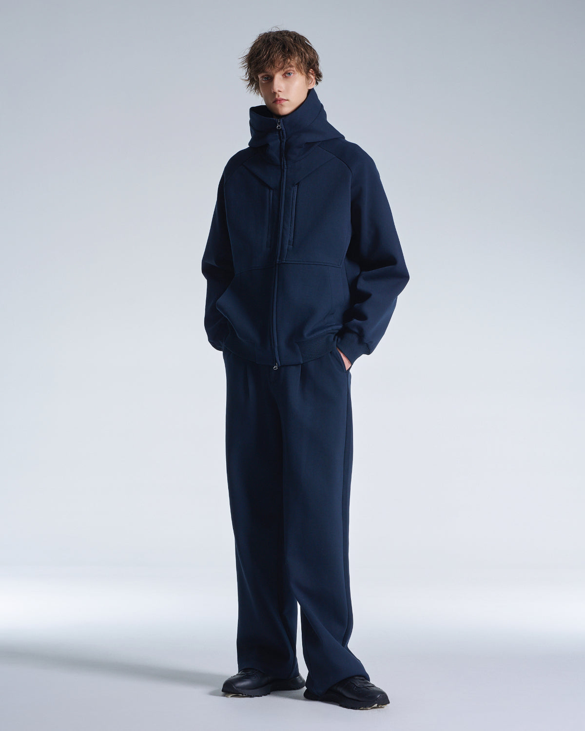 HARRISON WONG / Honeycomb Knit Wide Leg Pants - Navy