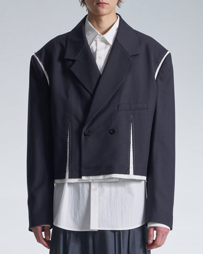 HARRISON WONG / Wide Shoulder Cropped Blazer With Raw Edge Trim