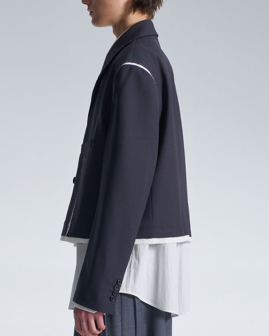 HARRISON WONG / Wide Shoulder Cropped Blazer With Raw Edge Trim