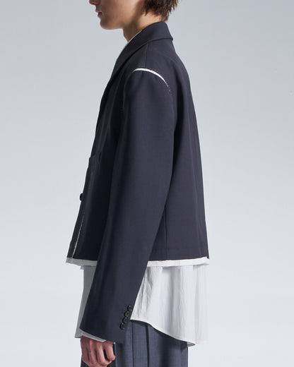 HARRISON WONG / Wide Shoulder Cropped Blazer With Raw Edge Trim