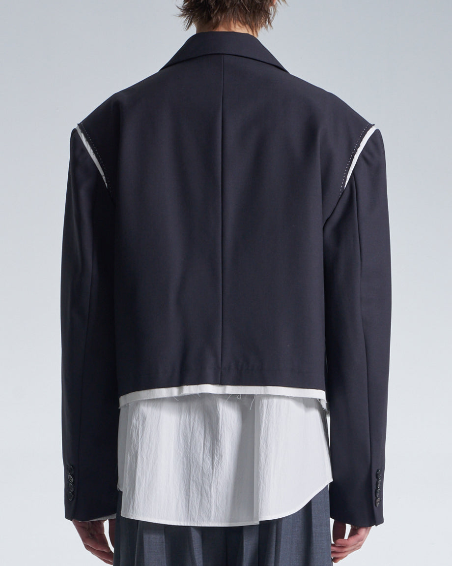 HARRISON WONG / Wide Shoulder Cropped Blazer With Raw Edge Trim