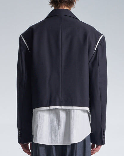 HARRISON WONG / Wide Shoulder Cropped Blazer With Raw Edge Trim