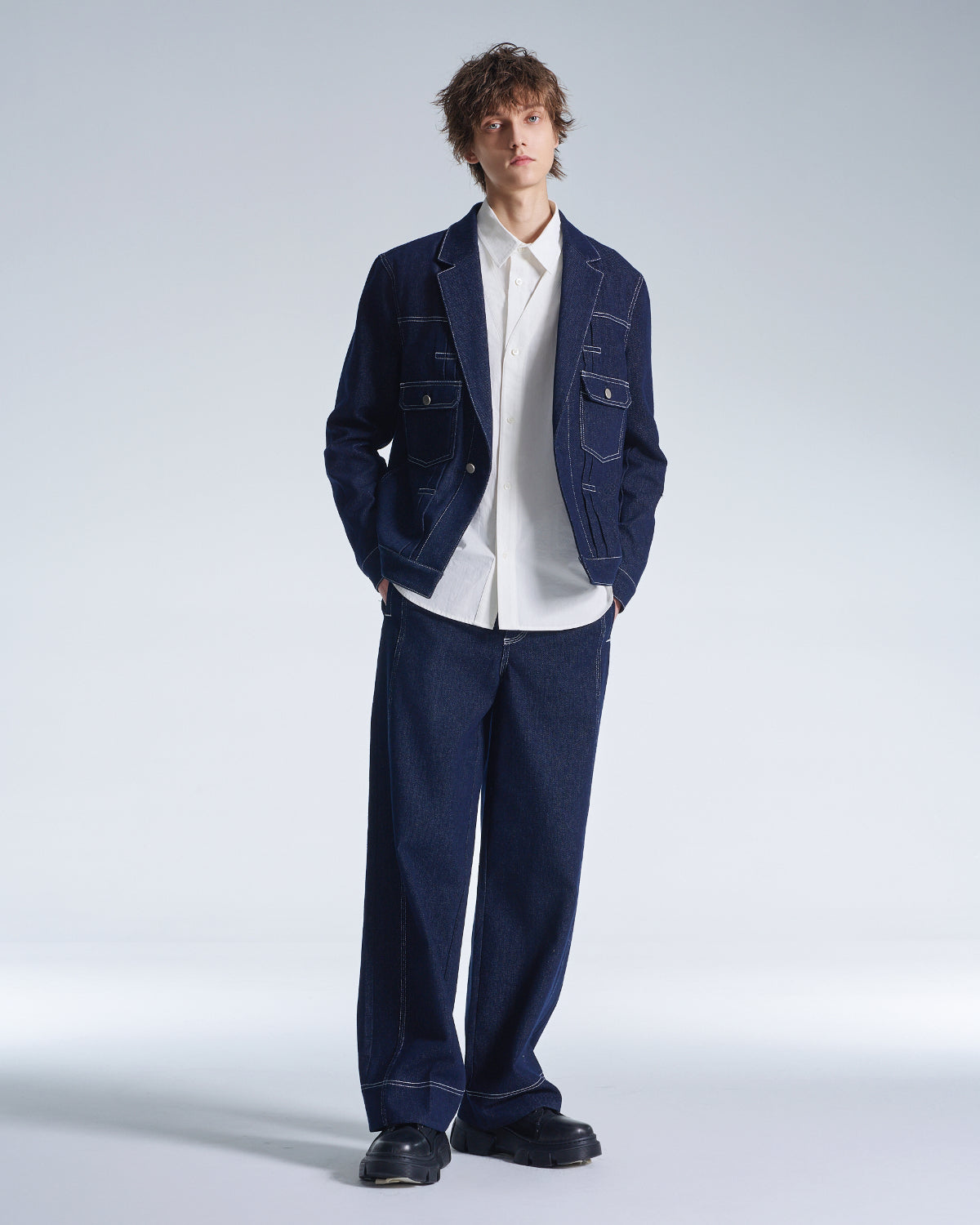 HARRISON WONG / Cotton Shirt With V Cut Placket - White